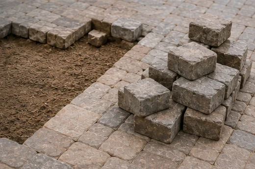 Brick paver repair with pavers lifted for base correction