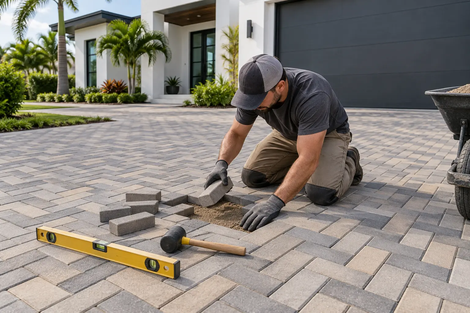 Modern rectangular brick paver entry repair