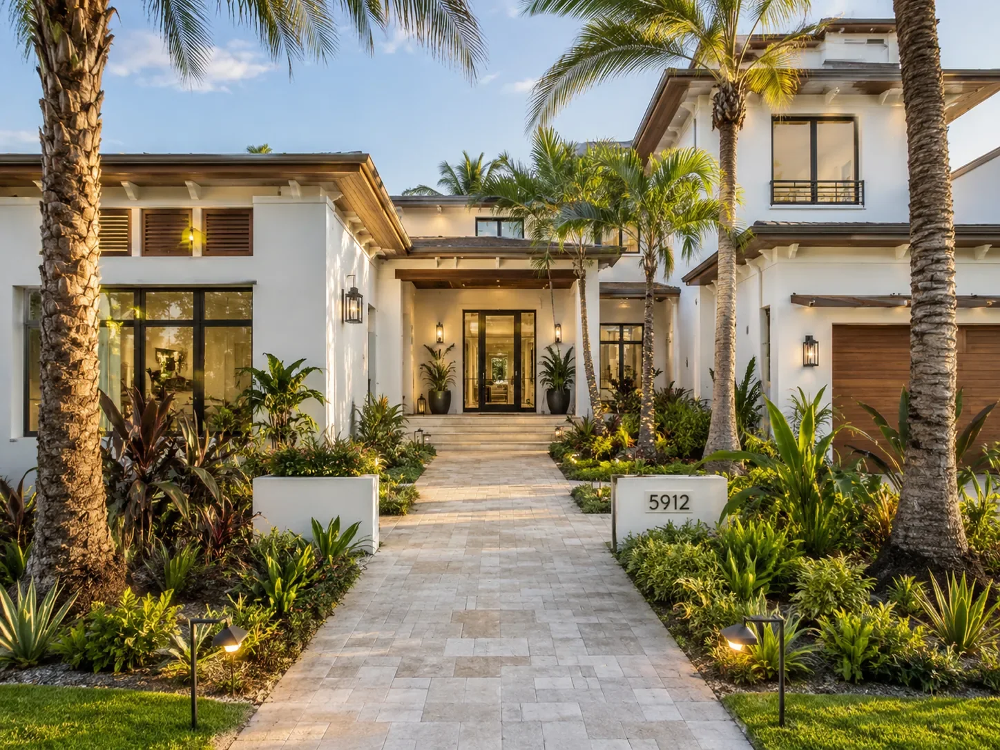 Gray paver entry at a modern Florida home